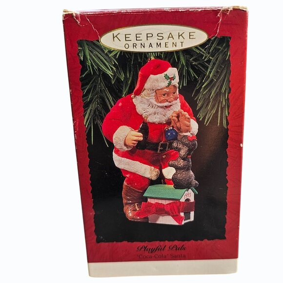 Vtg 1993 Hallmark Coca-Cola Colab Keepsake Ornament Playful Pals Santa & Poodle - Picture 8 of 11